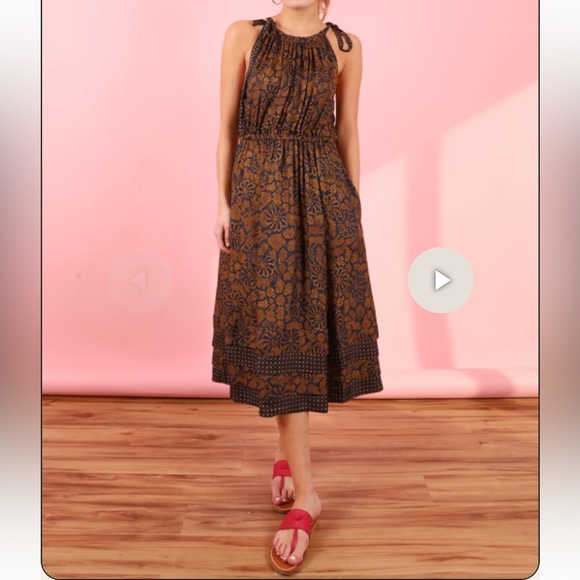 NEW ULLA JOHNSON Mika Dress in Hemlock Midi Size 8 Patterned Shoulder Tie Dress - Picture 14 of 16